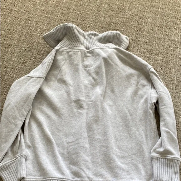 Aerie Gray Quarter Zip Up Sweater with Ribbed Cuffs - Picture 2 of 7